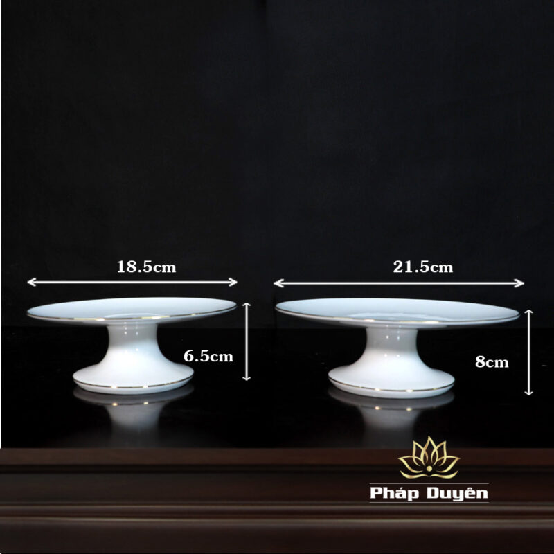Đĩa Thờ (Mâm Bồng) Sứ Trắng Viền Vàng, Nhiều Kích Thước - Ảnh 6