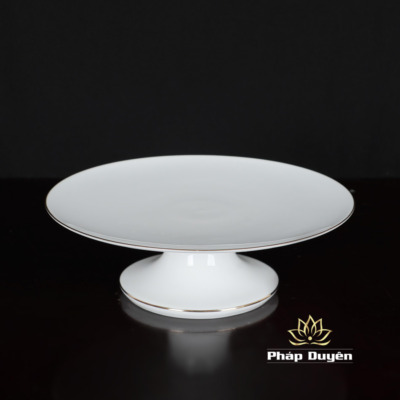 Alternative view of Đĩa Thờ (Mâm Bồng) Sứ Trắng Viền Vàng, Nhiều Kích Thước