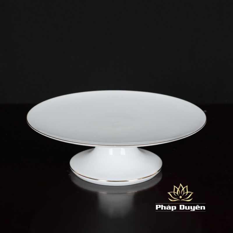 Đĩa Thờ (Mâm Bồng) Sứ Trắng Viền Vàng, Nhiều Kích Thước - Ảnh 2