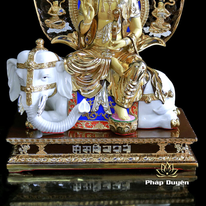 Tượng Phổ Hiền Bồ Tát Bằng Đồng Dát Vàng, Cao 57cm (Tổng Lá Đề 66cm) - Ảnh 6