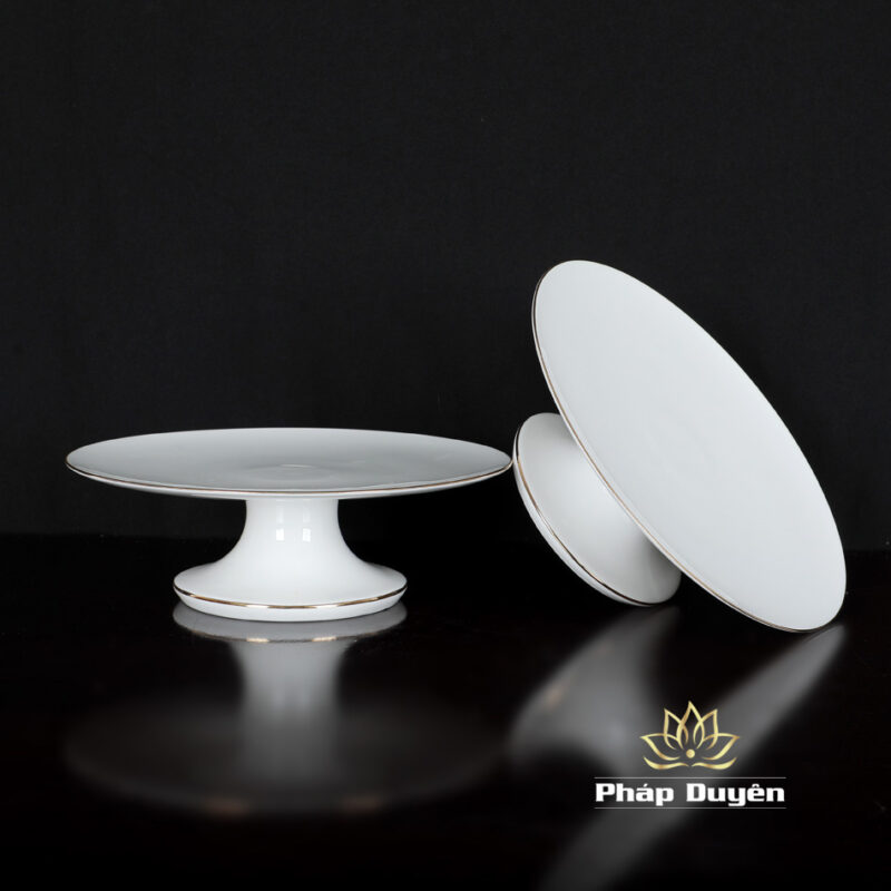 Đĩa Thờ (Mâm Bồng) Sứ Trắng Viền Vàng, Nhiều Kích Thước - Ảnh 3