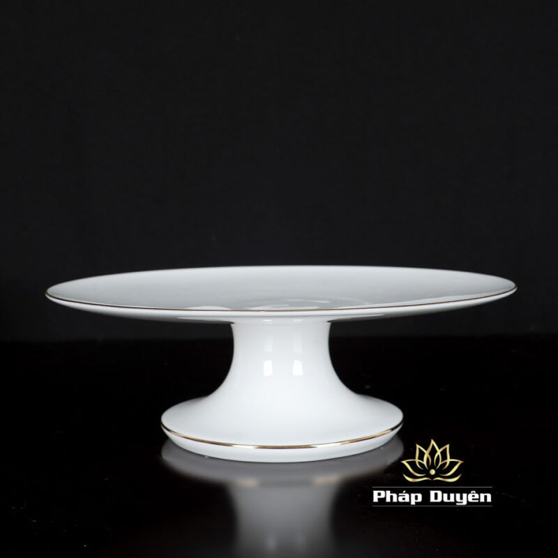 Đĩa Thờ (Mâm Bồng) Sứ Trắng Viền Vàng, Nhiều Kích Thước - Ảnh 5