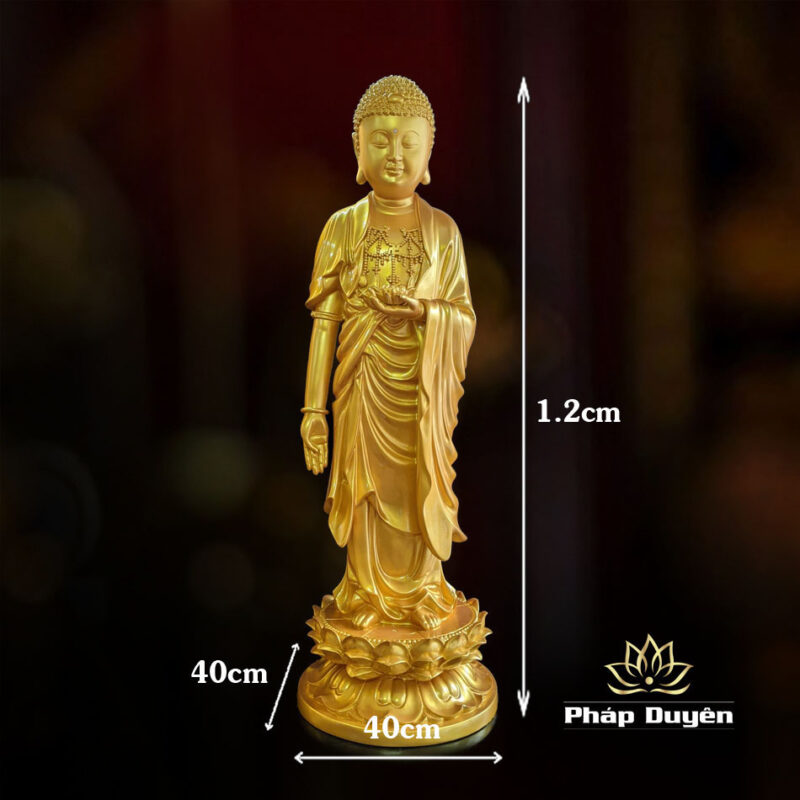 Tượng Phật A Di Đà Đứng Đài Sen Bằng Composite Sơn Nhũ Vàng, Cao 1.2m - Ảnh 6