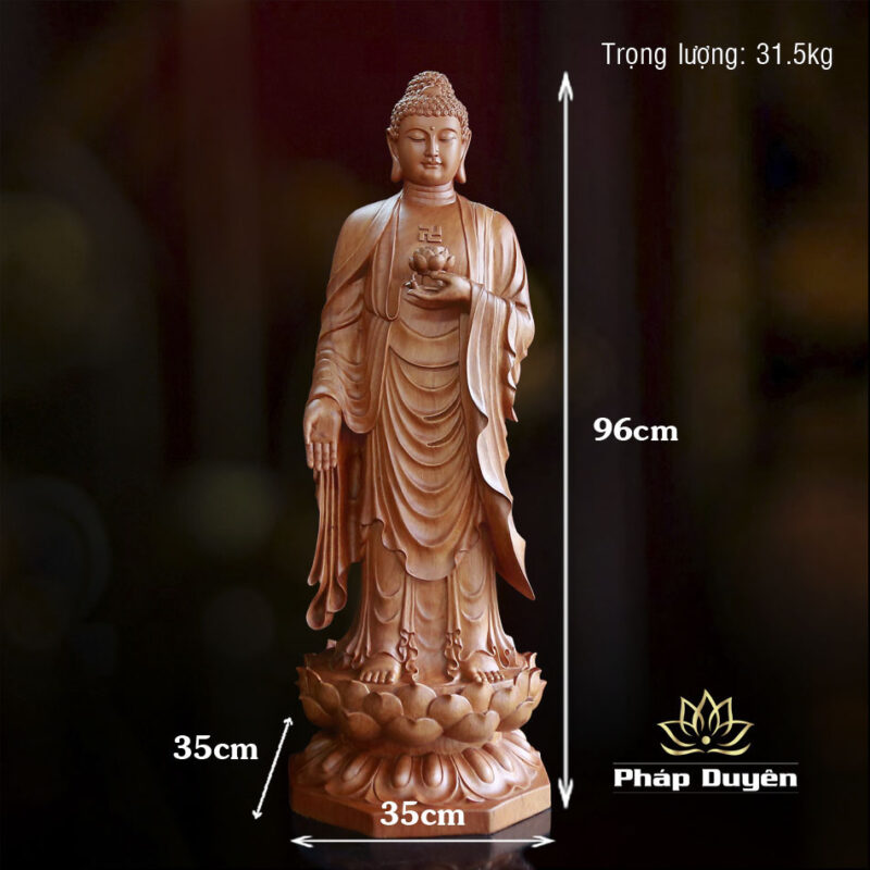 Tượng Phật A Di Đà Đứng Bằng Gỗ Hương, Đế Bát Giác, Cao 96cm - Ảnh 6