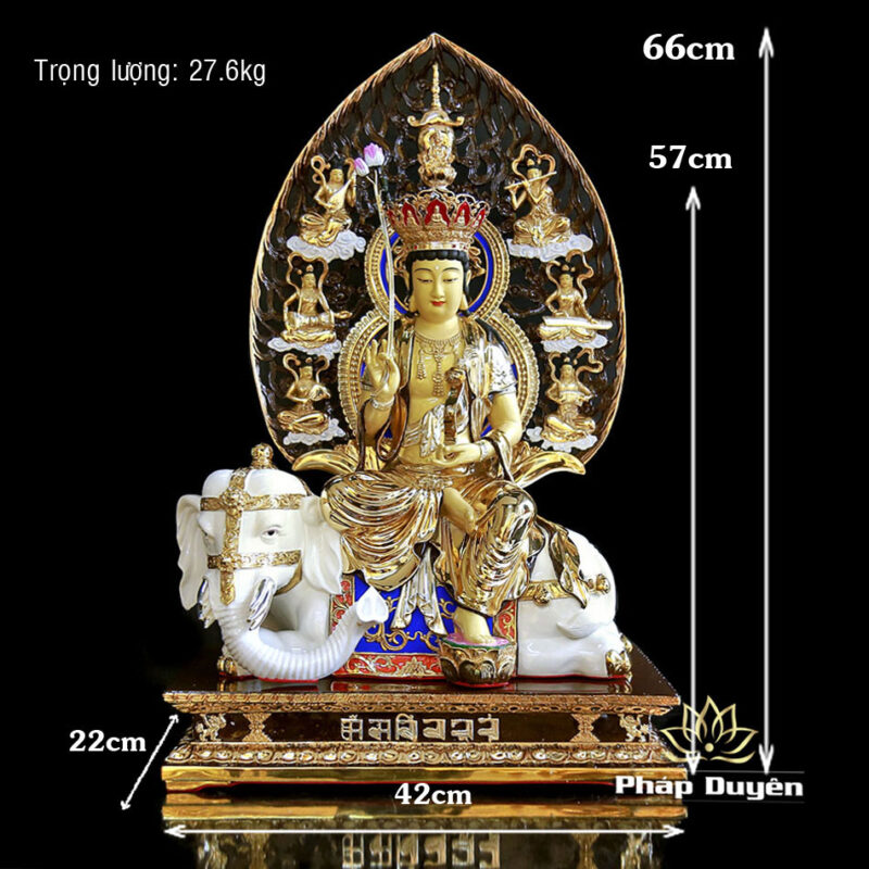 Tượng Phổ Hiền Bồ Tát Bằng Đồng Dát Vàng, Cao 57cm (Tổng Lá Đề 66cm) - Ảnh 7