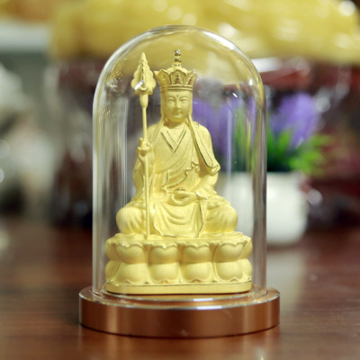 Tượng Để Xe Hình Bồ Tát Địa Tạng Ngồi, Nhung Vàng Kim Sa, Cao 11cm