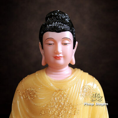 Alternative view of Tượng Phật Thích Ca Thành Đạo Ngồi Bột Đá Thạch Anh Viền Vàng, Cao 48cm
