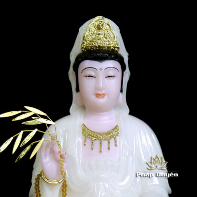 Alternative view of Tượng Ngài Quan Thế Âm Ngồi Đài Sen Bằng Bột Đá Trắng, Cao 40cm