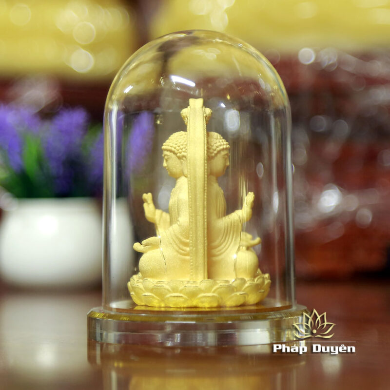 Tượng Để Xe Hình Bổn Sư Thích Ca Mâu Ni 2 Mặt, Nhung Vàng Kim Sa, Cao 11cm - Ảnh 2