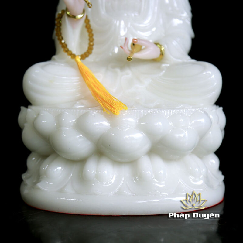 Tượng Ngài Quan Thế Âm Ngồi Đài Sen Bằng Bột Đá Trắng, Cao 35cm - Ảnh 5