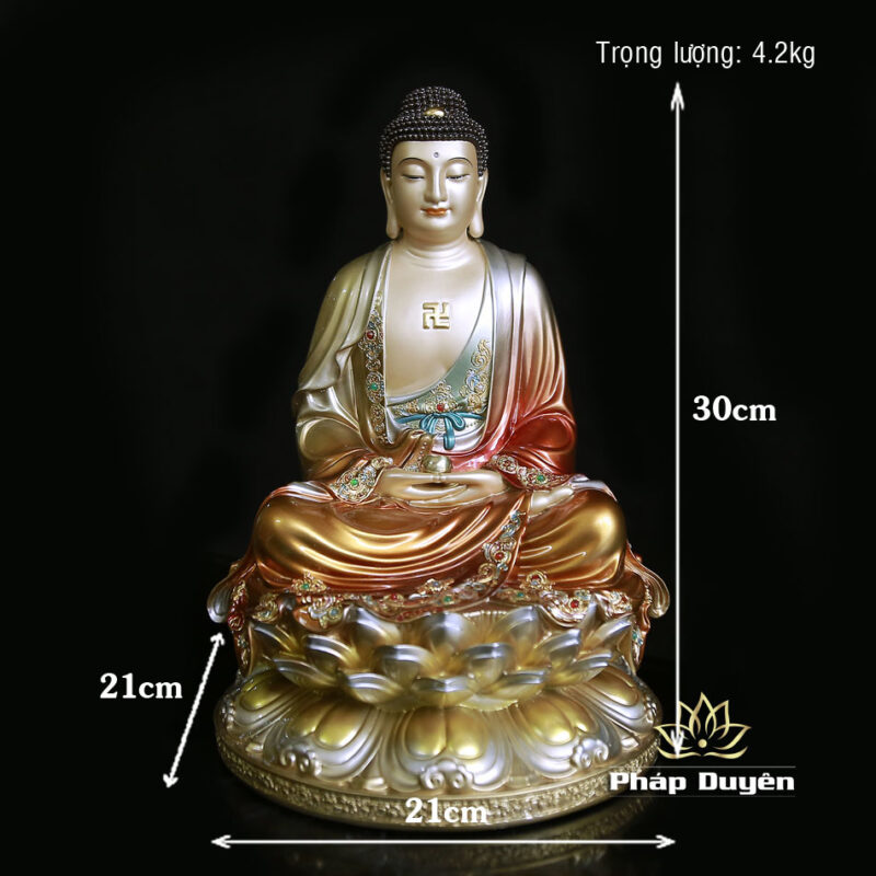 Tượng Bổn Sư Thích Ca Ngồi Đài Sen, Bằng Đồng Sơn Men Cổ, Cao 30cm - Ảnh 6