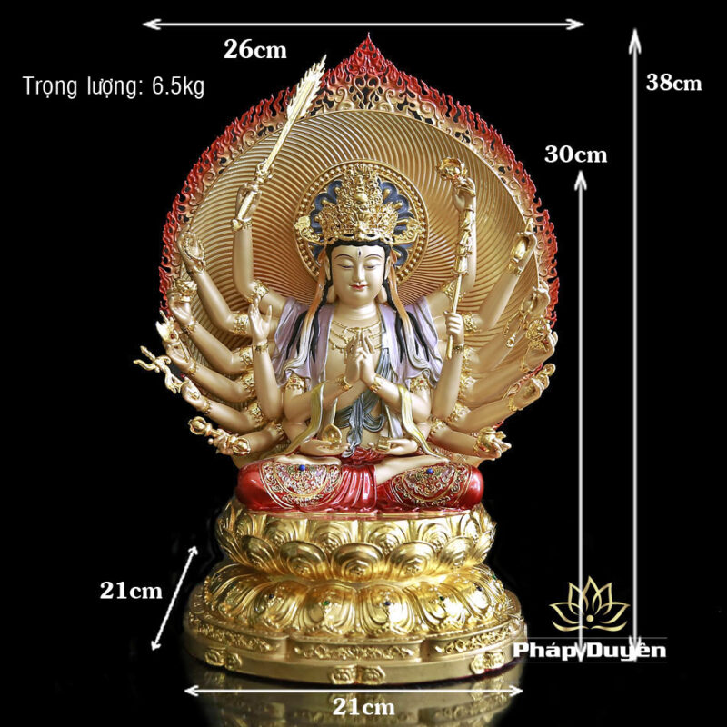 Tượng Bồ Tát Chuẩn Đề, Chất Liệu Đồng Sơn Men Cổ, Cao 30cm - Ảnh 7