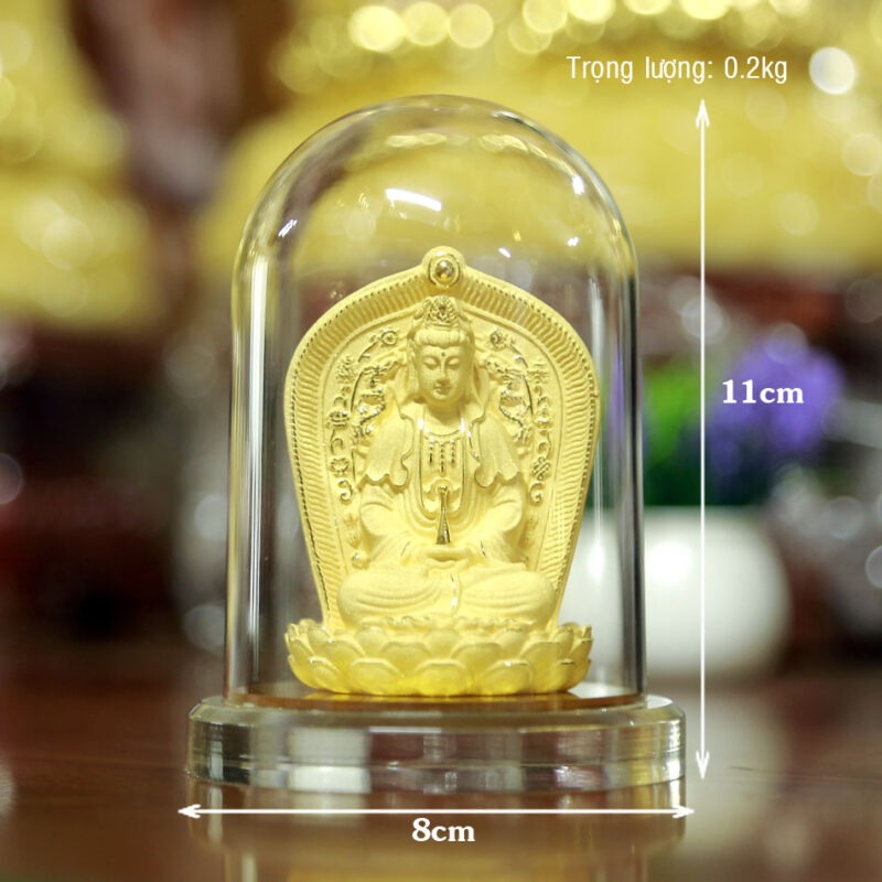 Tượng Để Xe Hình Quán Thế Âm Bồ Tát 2 Mặt, Nhung Vàng Kim Sa, Cao 11cm - Ảnh 6