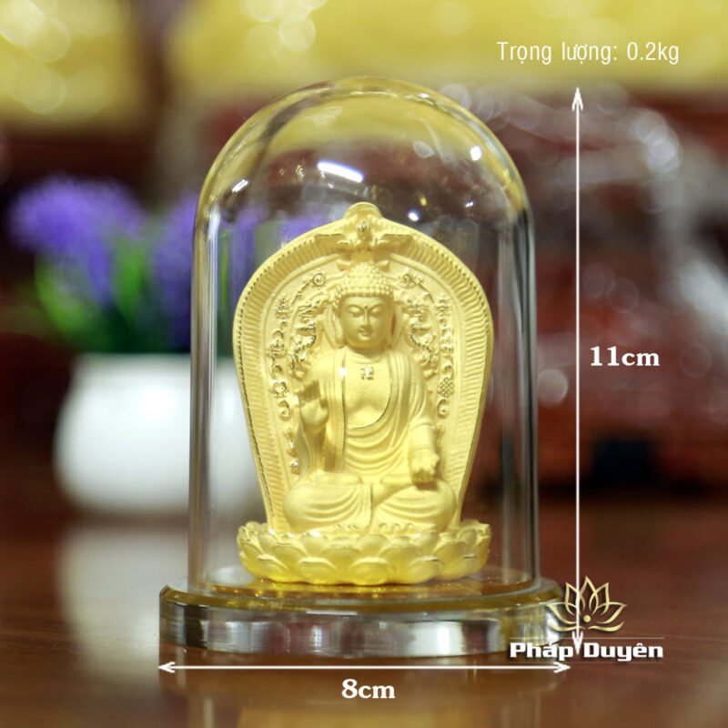 Tượng Để Xe Hình Bổn Sư Thích Ca Mâu Ni 2 Mặt, Nhung Vàng Kim Sa, Cao 11cm - Ảnh 6