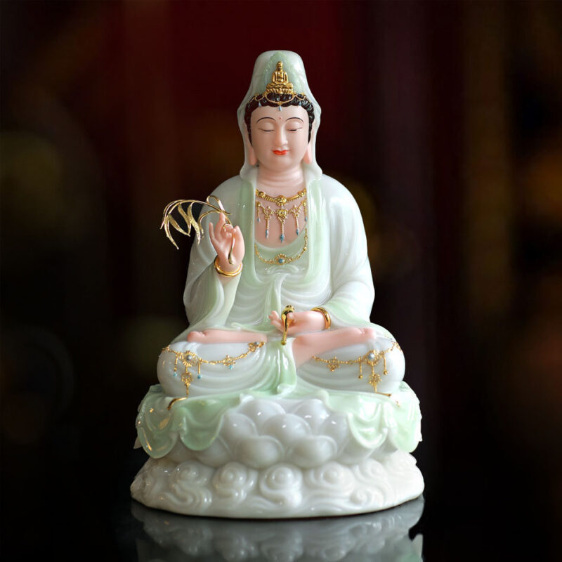 Tượng Quan Âm Bột Đá Màu Thiên Thanh, Cao 48cm