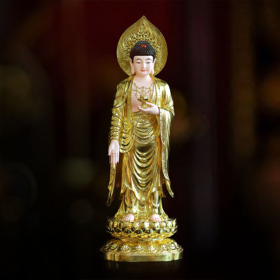 Tượng A Di Đà Đứng Đài Sen, Composit Dát Vàng, Cao 70cm
