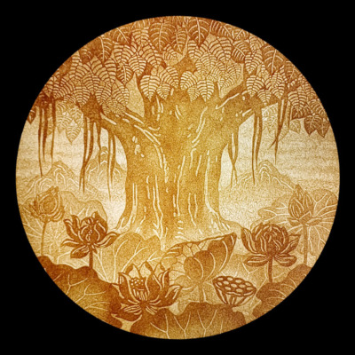 Tranh Điện Trúc Chỉ Hoa Sen Hình Tròn, Đường Kính 41cm, 50cm, 61cm, 68cm