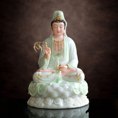 Tượng Quan Âm Bột Đá Màu Thiên Thanh, Cao 40-66cm