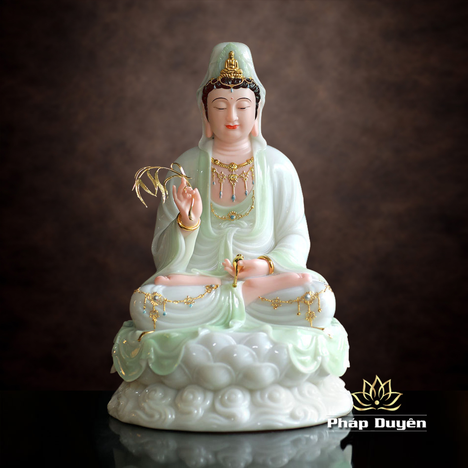 Tượng Quan Âm Bột Đá Màu Thiên Thanh, Cao 40-66cm - ảnh 12