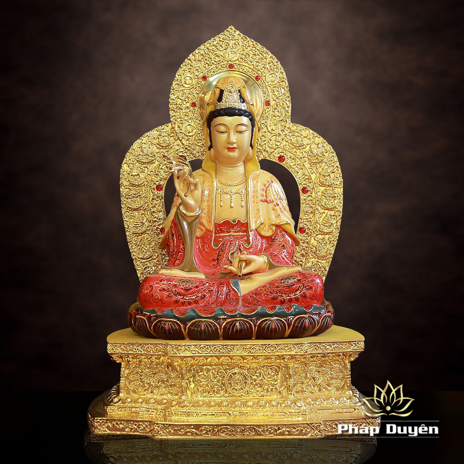 Tượng Quan Âm Ngồi Đài Sen, Đế Vuông, Bằng Đồng Mạ Vàng, Cao 48cm (Tổng Lá Đề 58cm) - ảnh 10