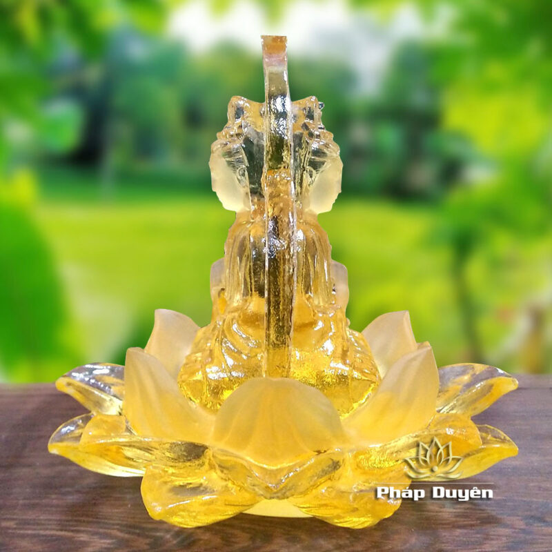 Tượng Để Xe Hình Quan Âm 2 Mặt, Chất Liệu Lưu Ly, Màu Vàng, Cao 10cm - Ảnh 2