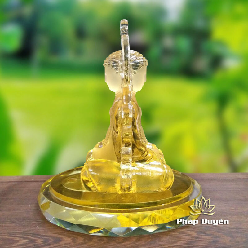 Tượng Để Xe Hình Phật Bổn Sư Thích Ca 2 Mặt, Chất Liệu Lưu Ly, Màu Vàng, Cao 12.4cm - Ảnh 2