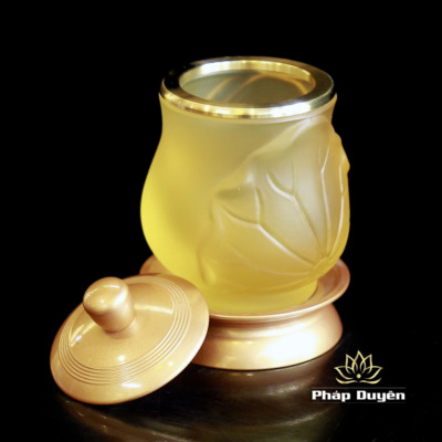 Alternative view of Chén Nước Lá Sen Nổi Màu Vàng Bọc Đồng Bằng Lưu ly