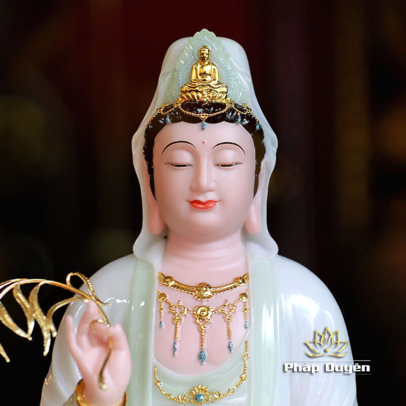 Tượng Quan Âm Bột Đá Màu Thiên Thanh, Cao 48cm - Ảnh 2