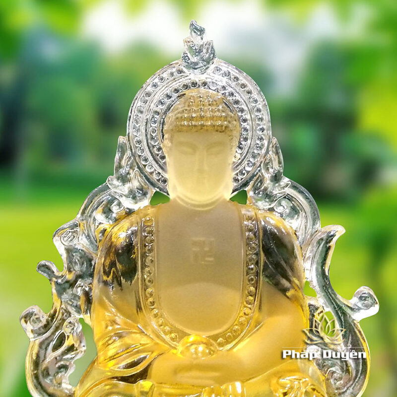Tượng Để Xe Hình Phật Bổn Sư Thích Ca 2 Mặt, Chất Liệu Lưu Ly, Màu Vàng, Cao 12.4cm - Ảnh 3