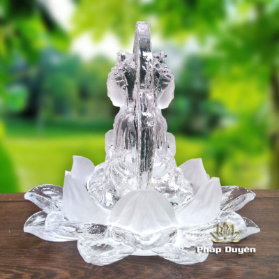 Alternative view of Tượng Để Xe Phật Bà Quan Âm 2 Mặt Bằng Lưu Ly Mầu Trắng, Cao 10cm