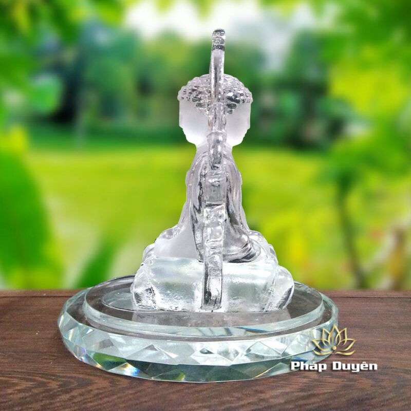 Tượng Để Xe Hình Phật Bổn Sư Thích Ca 2 Mặt, Bằng Lưu Ly Mầu Trắng, Cao 12.4cm - Ảnh 2