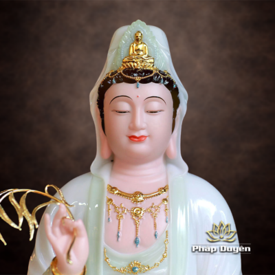 Hình chi tiết của Tượng Quan Âm Bột Đá Màu Thiên Thanh, Cao 40-66cm