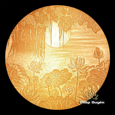 Alternative view of Tranh Điện Trúc Chỉ Hoa Sen Hình Tròn, Đường Kính 41cm, 50cm, 61cm, 68cm