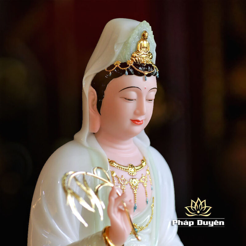 Tượng Quan Âm Bột Đá Màu Thiên Thanh, Cao 48cm - Ảnh 3