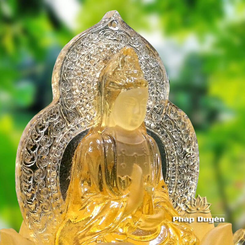 Tượng Để Xe Hình Quan Âm 2 Mặt, Chất Liệu Lưu Ly, Màu Vàng, Cao 10cm - Ảnh 4