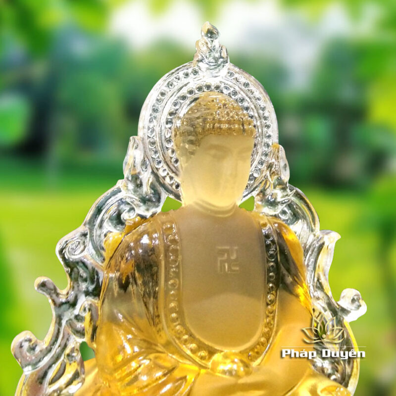 Tượng Để Xe Hình Phật Bổn Sư Thích Ca 2 Mặt, Chất Liệu Lưu Ly, Màu Vàng, Cao 12.4cm - Ảnh 4