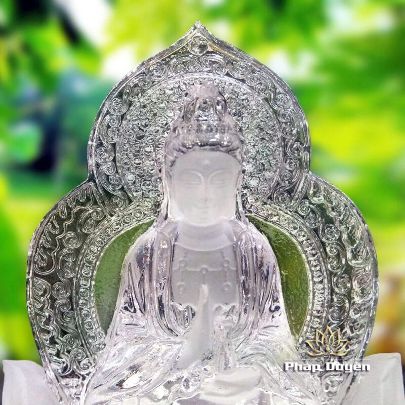 Tượng Để Xe Phật Bà Quan Âm 2 Mặt Bằng Lưu Ly Mầu Trắng, Cao 10cm - Ảnh 3