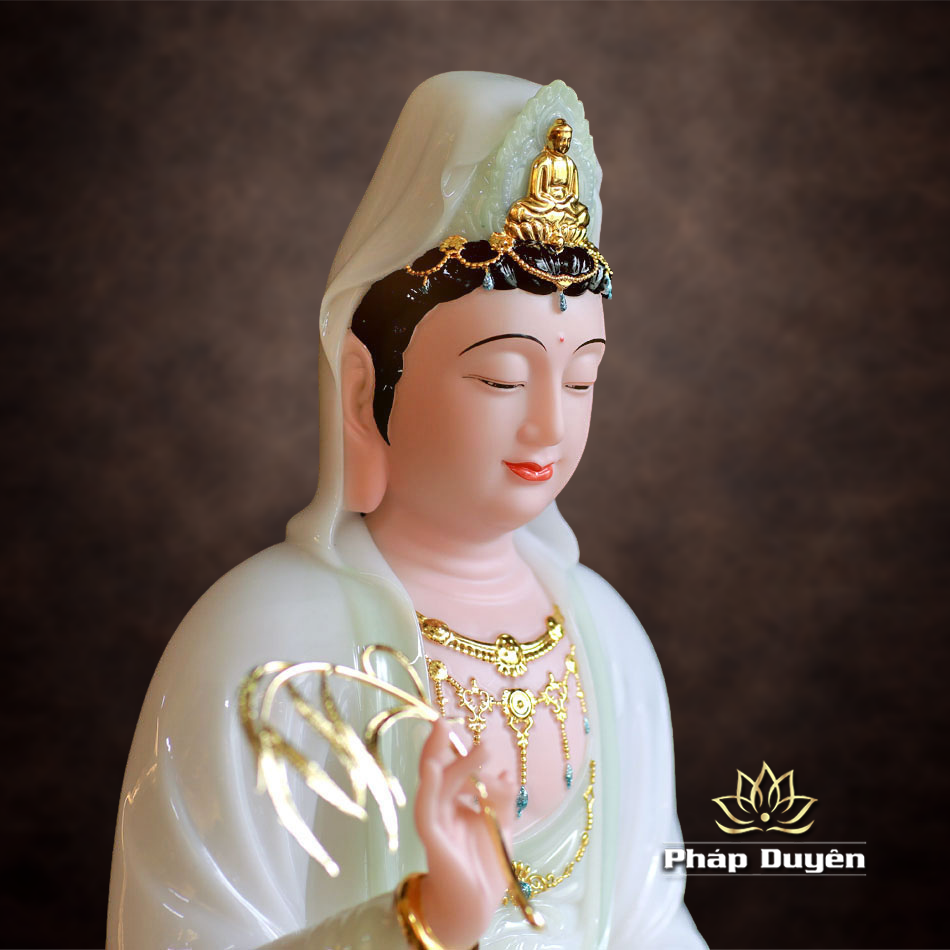 Tượng Quan Âm Bột Đá Màu Thiên Thanh, Cao 40-66cm - ảnh 14