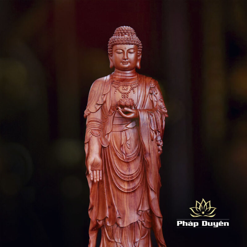Tượng Phật A Di Đà Đứng Đế Mây, Bằng Gỗ Hương, Cao 80cm - Ảnh 4