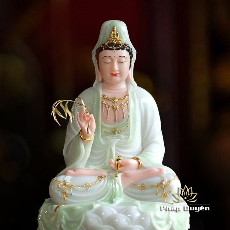 Tượng Quan Âm Bột Đá Màu Thiên Thanh, Cao 48cm - Ảnh 4