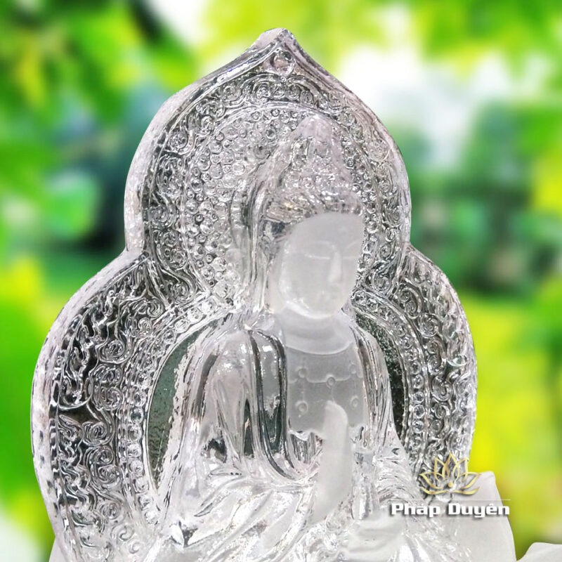 Tượng Để Xe Phật Bà Quan Âm 2 Mặt Bằng Lưu Ly Mầu Trắng, Cao 10cm - Ảnh 4
