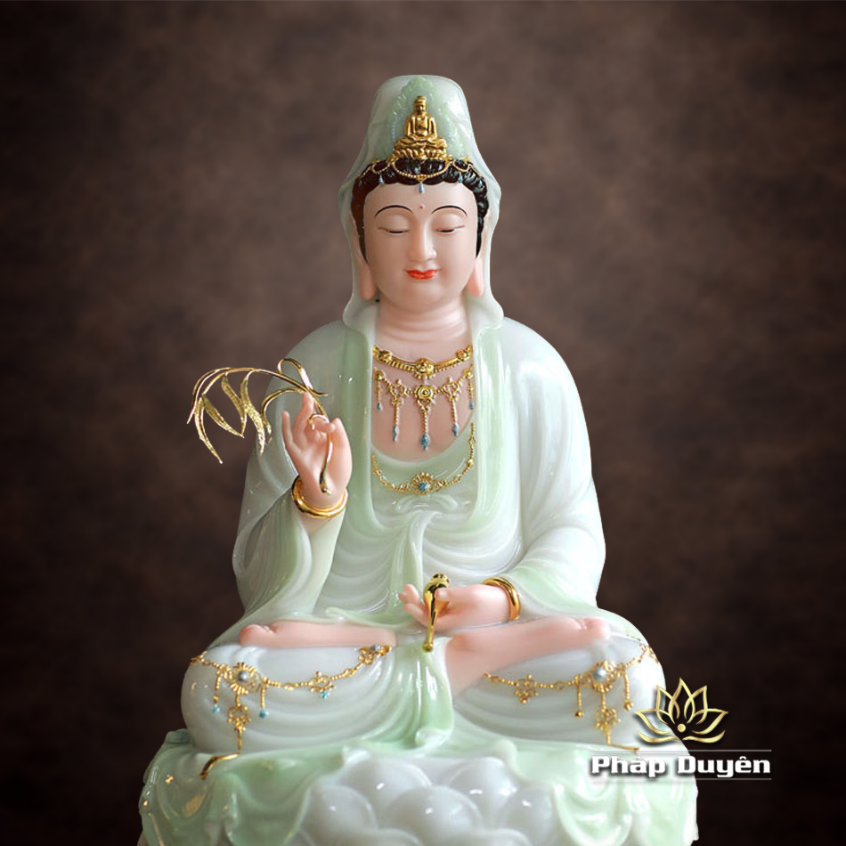 Tượng Quan Âm Bột Đá Màu Thiên Thanh, Cao 40-66cm - ảnh 15