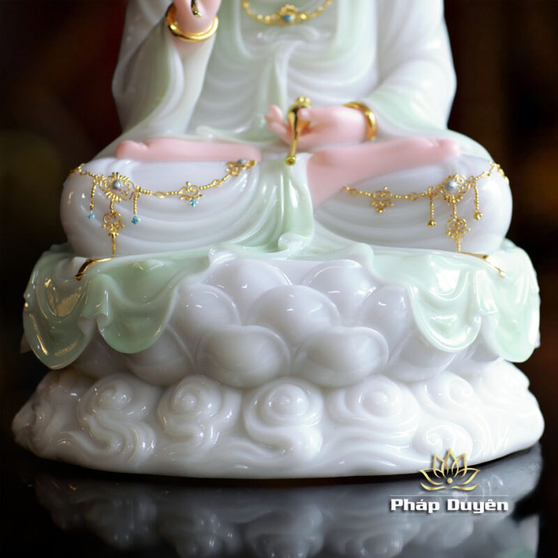Tượng Quan Âm Bột Đá Màu Thiên Thanh, Cao 48cm - Ảnh 5