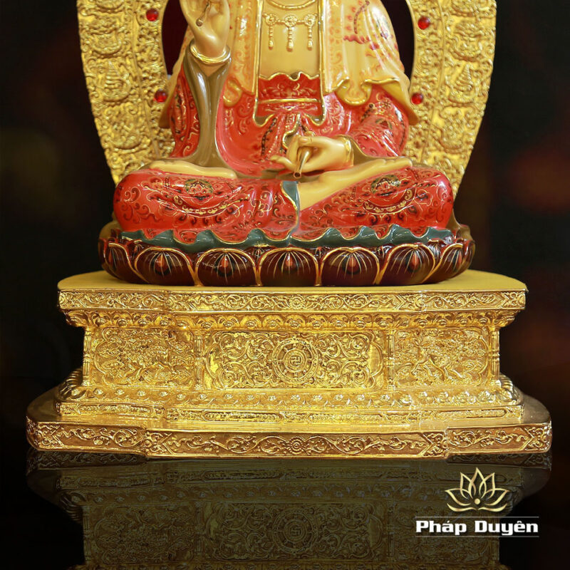 Tượng Quan Âm Ngồi Đài Sen, Đế Vuông, Bằng Đồng Mạ Vàng, Cao 48cm (Tổng Lá Đề 58cm) - Ảnh 5