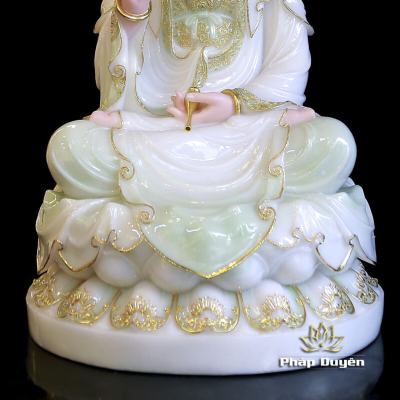 Tượng Bồ Tát Quan Âm Ngồi Đài Sen Có Lá Đề  Bằng Bột Đá Màu Thanh Thiên, Cao 66cm (Tổng Lá Đề 89cm) - Ảnh 5