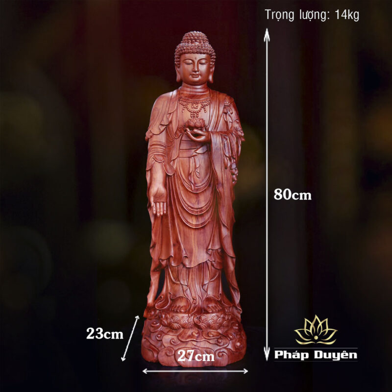 Tượng Phật A Di Đà Đứng Đế Mây, Bằng Gỗ Hương, Cao 80cm - Ảnh 6