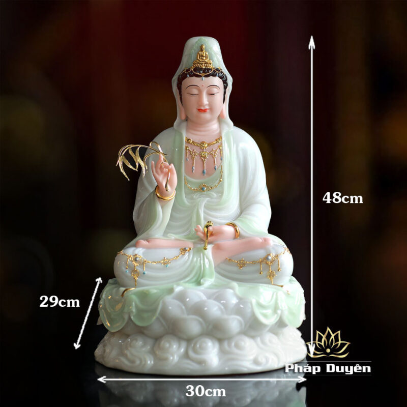 Tượng Quan Âm Bột Đá Màu Thiên Thanh, Cao 48cm - Ảnh 6