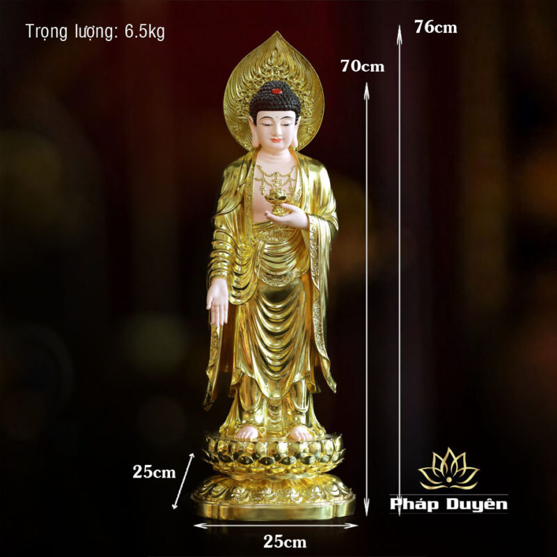 Tượng A Di Đà Đứng Đài Sen, Composit Dát Vàng, Cao 70cm - Ảnh 6