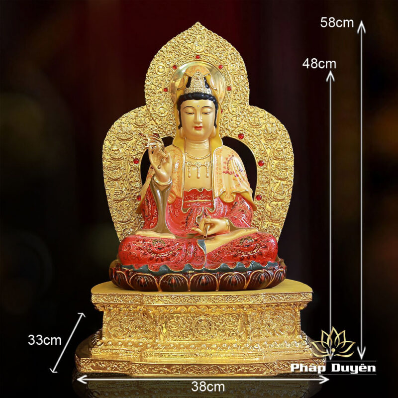 Tượng Quan Âm Ngồi Đài Sen, Đế Vuông, Bằng Đồng Mạ Vàng, Cao 48cm (Tổng Lá Đề 58cm) - Ảnh 6