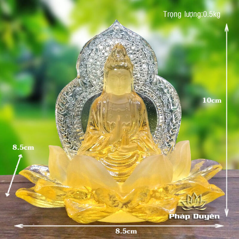 Tượng Để Xe Hình Quan Âm 2 Mặt, Chất Liệu Lưu Ly, Màu Vàng, Cao 10cm - Ảnh 5